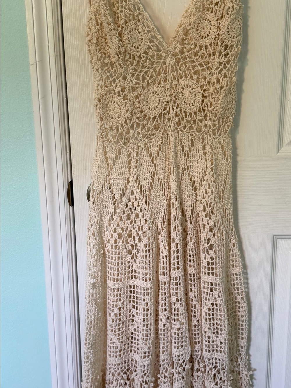 Crochet V-Neck Maxi Dress — Cream